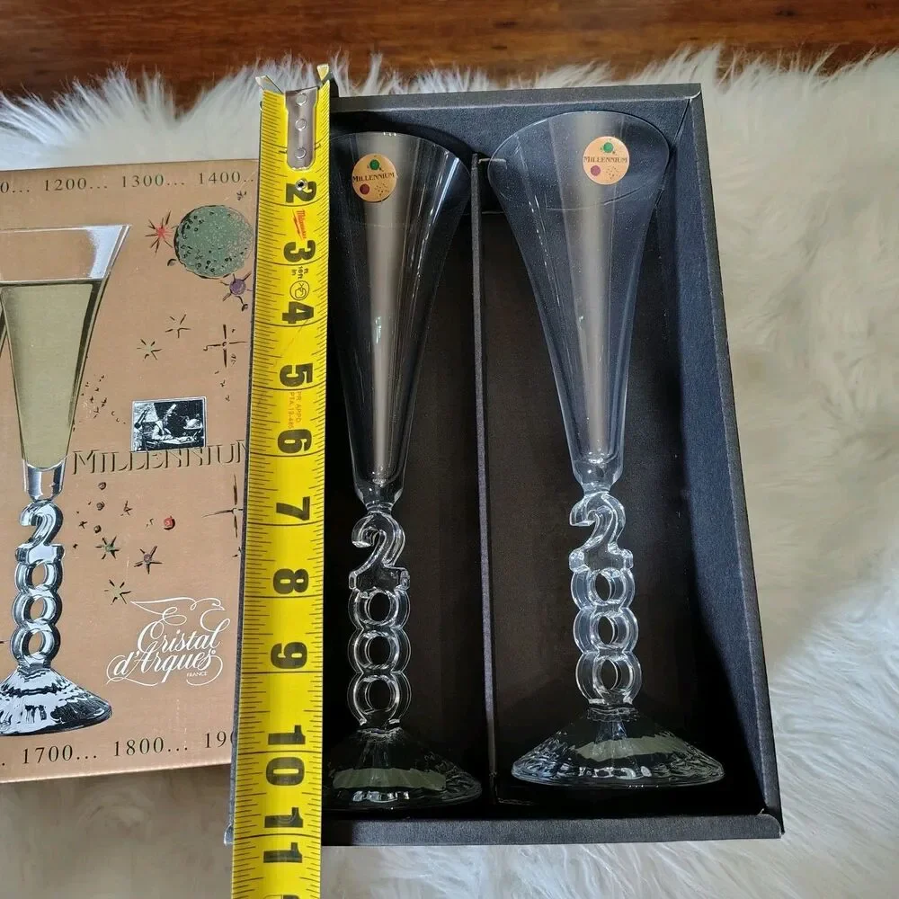 Champagne Flutes Year 2000 Cristal D'Arques Lead Crystal New Year CelebrationSET